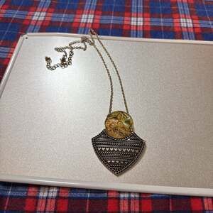 Vintage Boho Bronze Tone Shield Teardrop Pendant Necklace